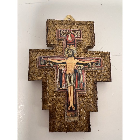 VTG Cross San Damiano Wall Plaque Made In Florence Italy Small - Picture 2 of 7